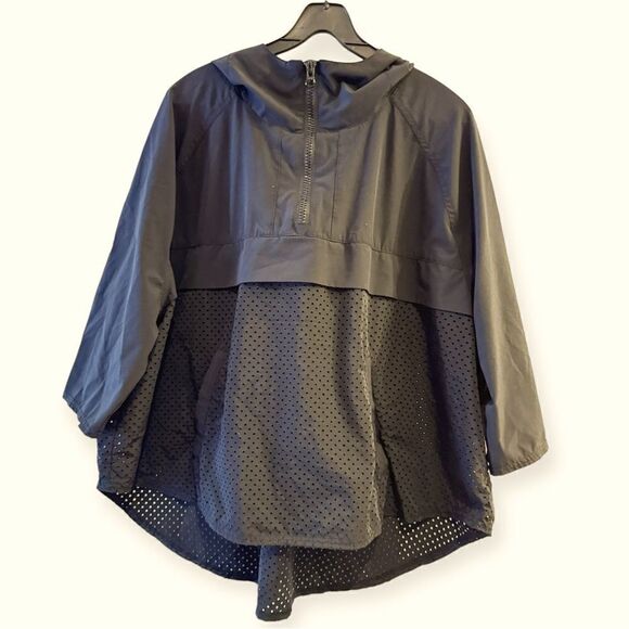Without Walls Black Oversized Perforated Windbreaker Hoodie Jacket Size XS/S - Picture 1 of 7